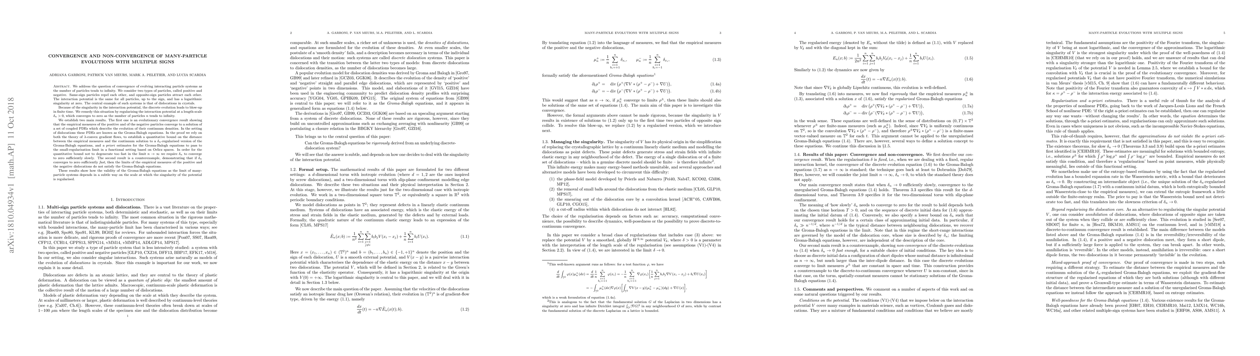 Thumbnail for Convergence and non-convergence of many-particle evolutions with
  multiple signs