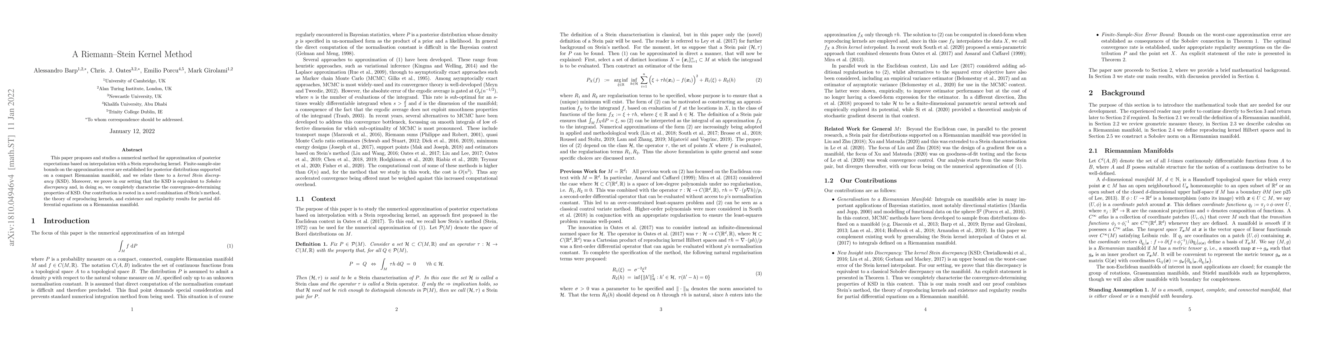 Thumbnail for A Riemann-Stein Kernel Method