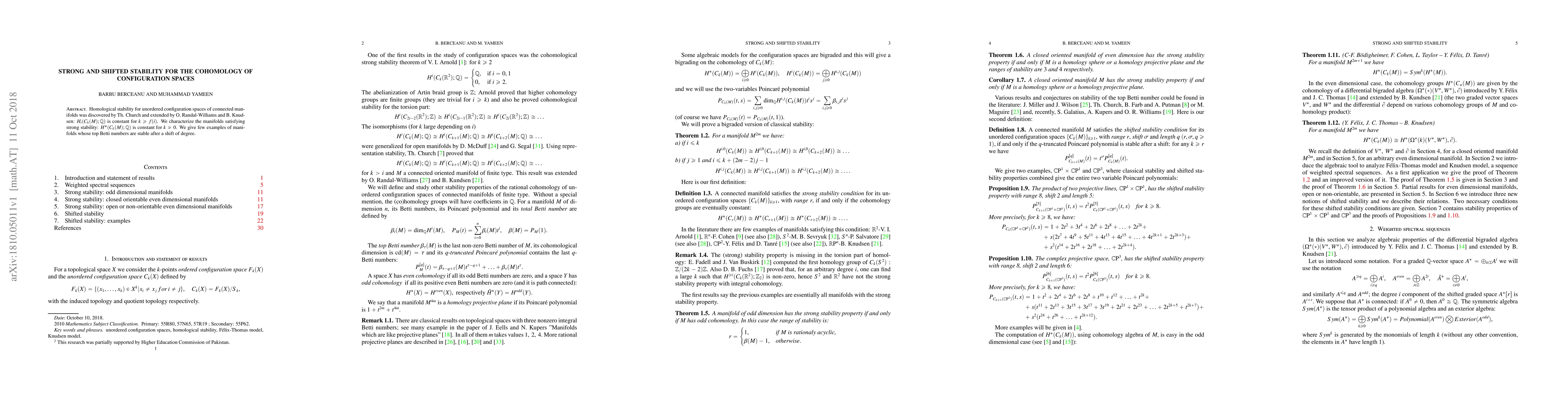 Thumbnail for Strong stability and shifted stability for the cohomology of
  configuration spaces