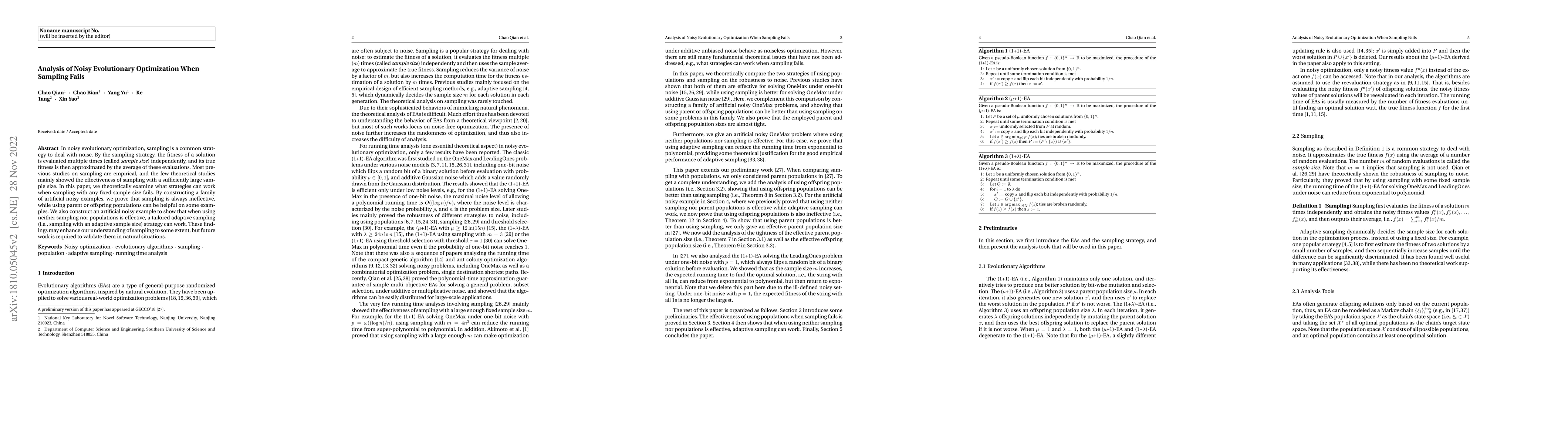 Thumbnail for Analysis of Noisy Evolutionary Optimization When Sampling Fails