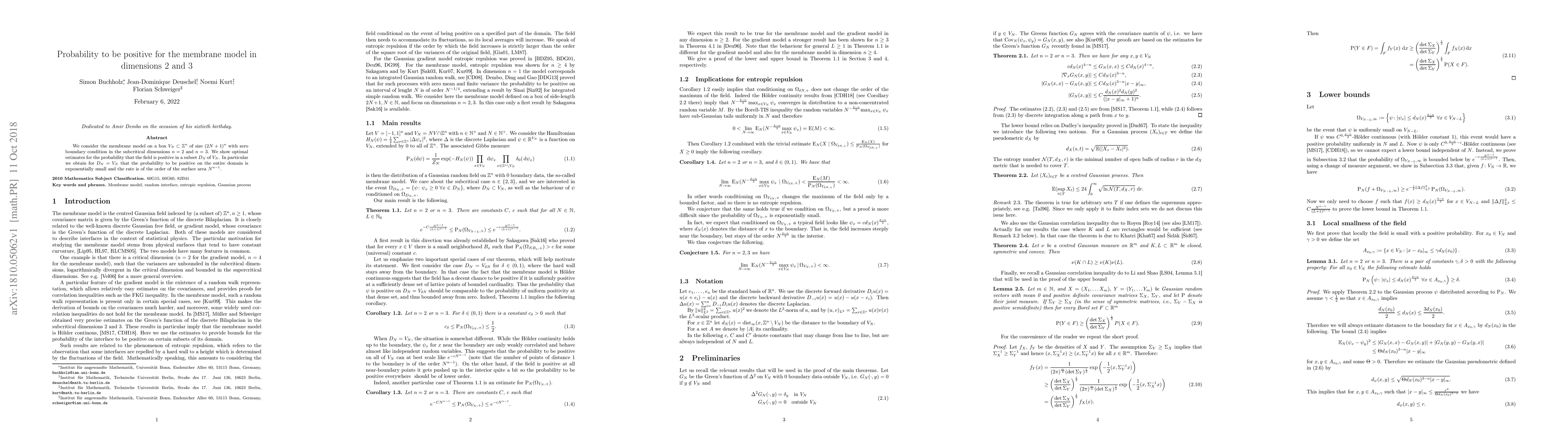 Thumbnail for Probability to be positive for the membrane model in dimensions 2 and 3