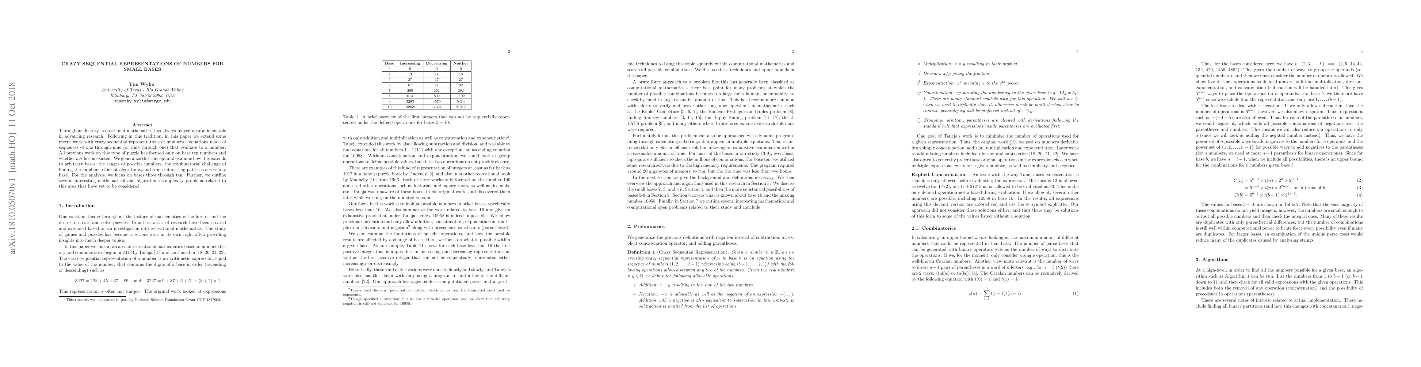 Thumbnail for Crazy Sequential Representations of Numbers for Small Bases