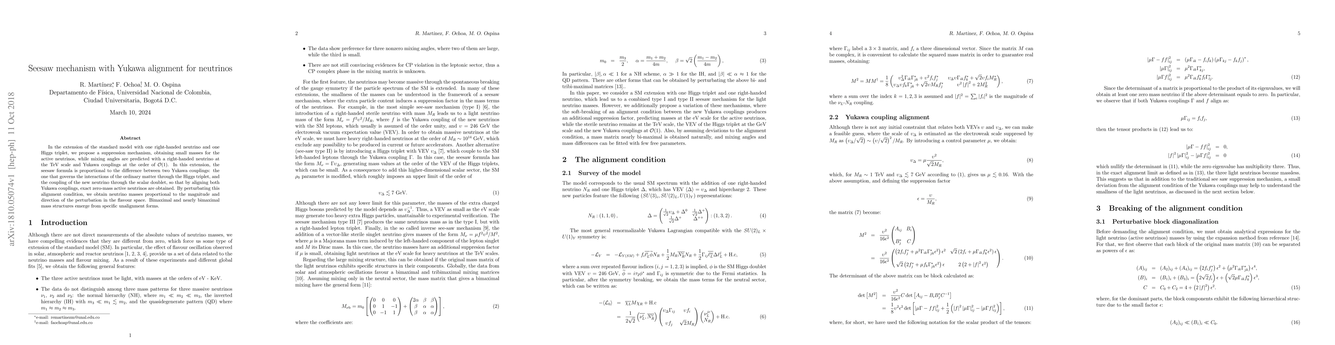 Thumbnail for See saw mechanism with Yukawa alignment for neutrinos