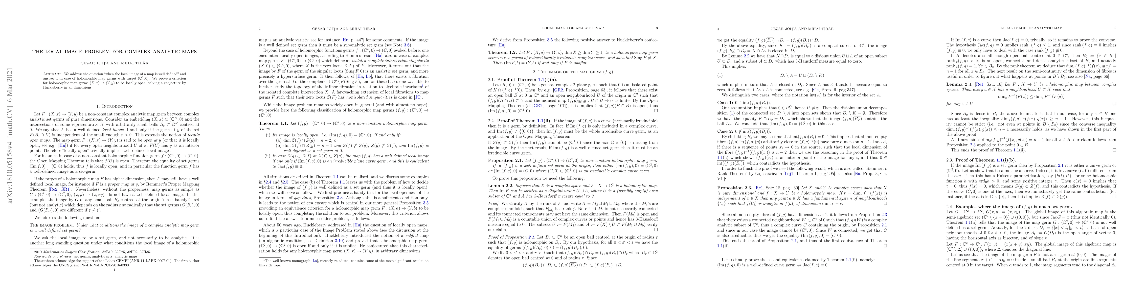 Thumbnail for The local image problem for complex analytic maps