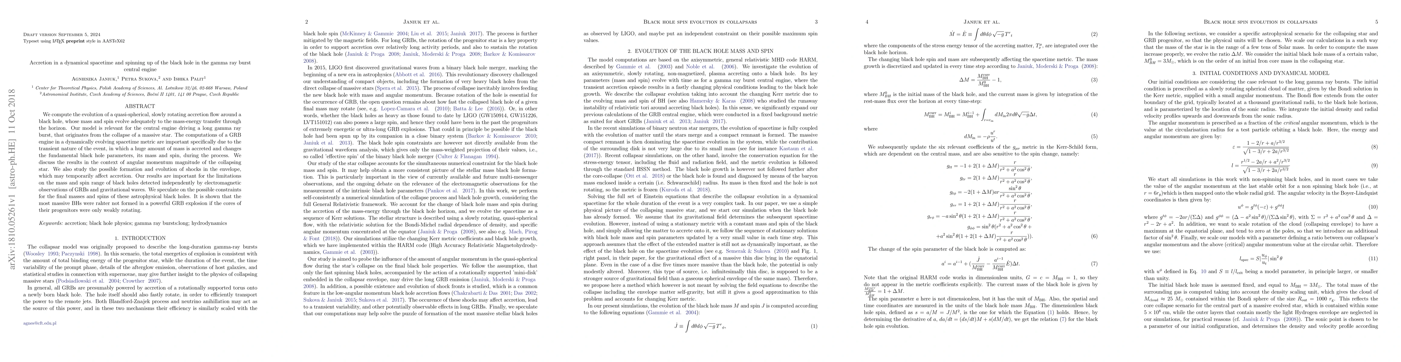 Thumbnail for Accretion in a dynamical spacetime and spinning up of the black hole in
  the gamma ray burst central engine