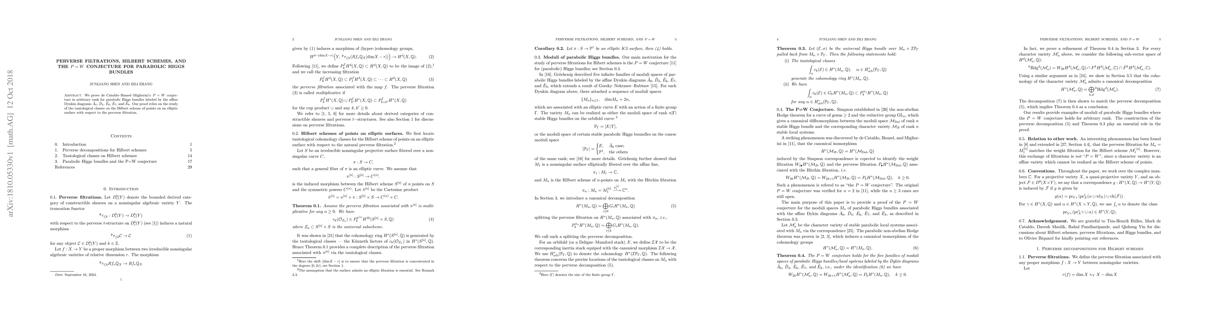 Thumbnail for Perverse filtrations, Hilbert schemes, and the P=W conjecture for
  parabolic Higgs bundles