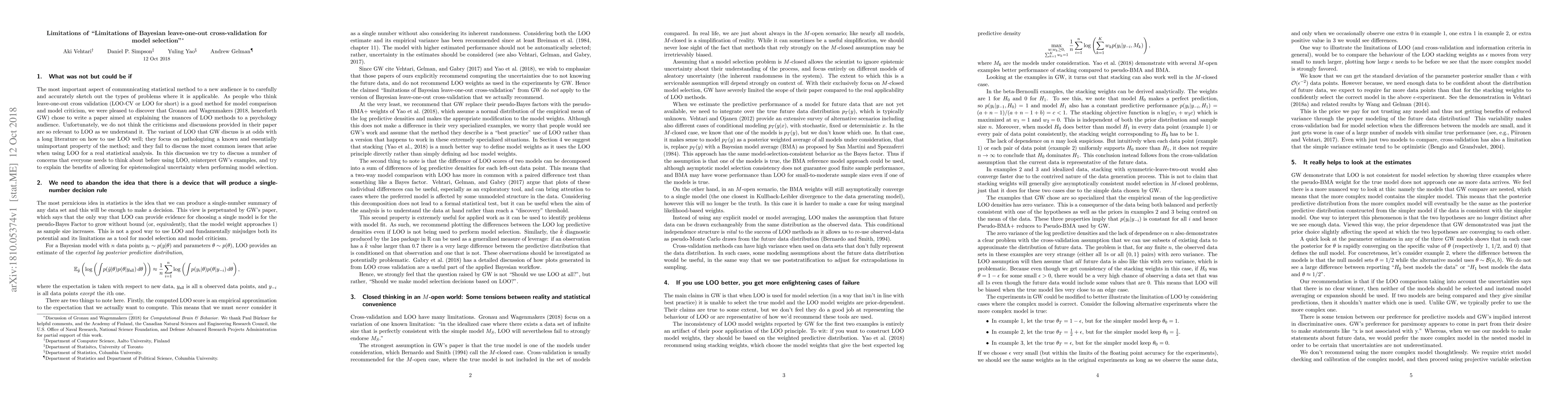 Thumbnail for Limitations of "Limitations of Bayesian leave-one-out cross-validation
  for model selection"