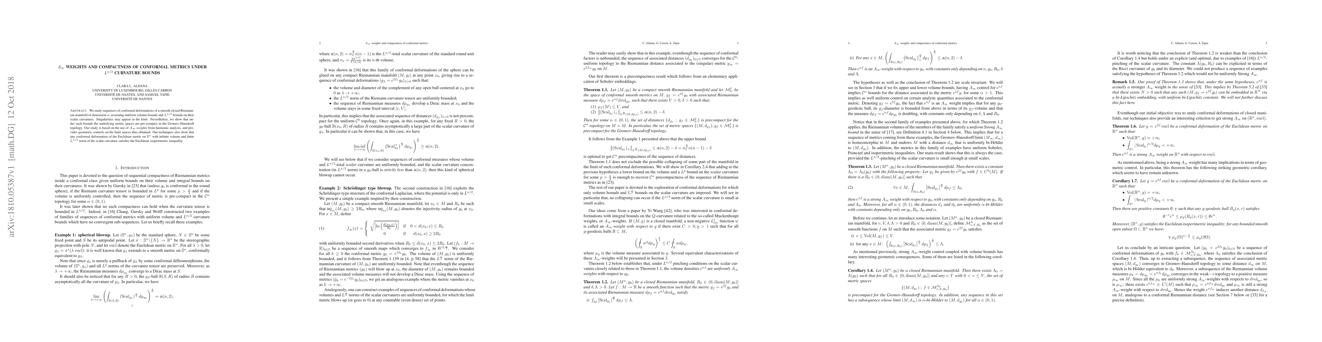 Thumbnail for $A\_\infty$ weights and compactness of conformal metrics under $L^{n/2}$
  curvature bounds