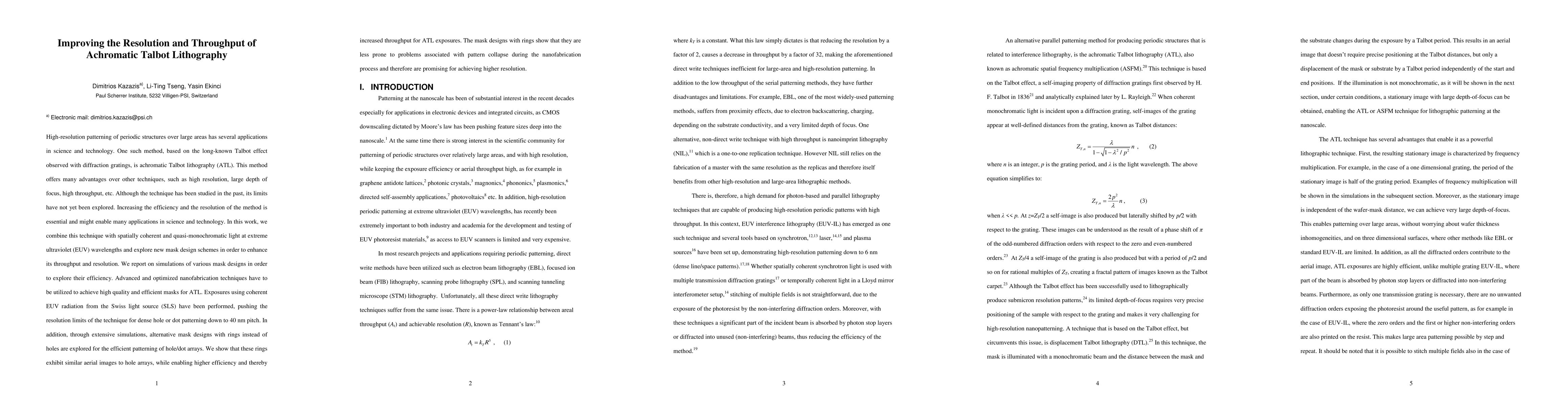 Thumbnail for Improving the Resolution and Throughput of Achromatic Talbot Lithography