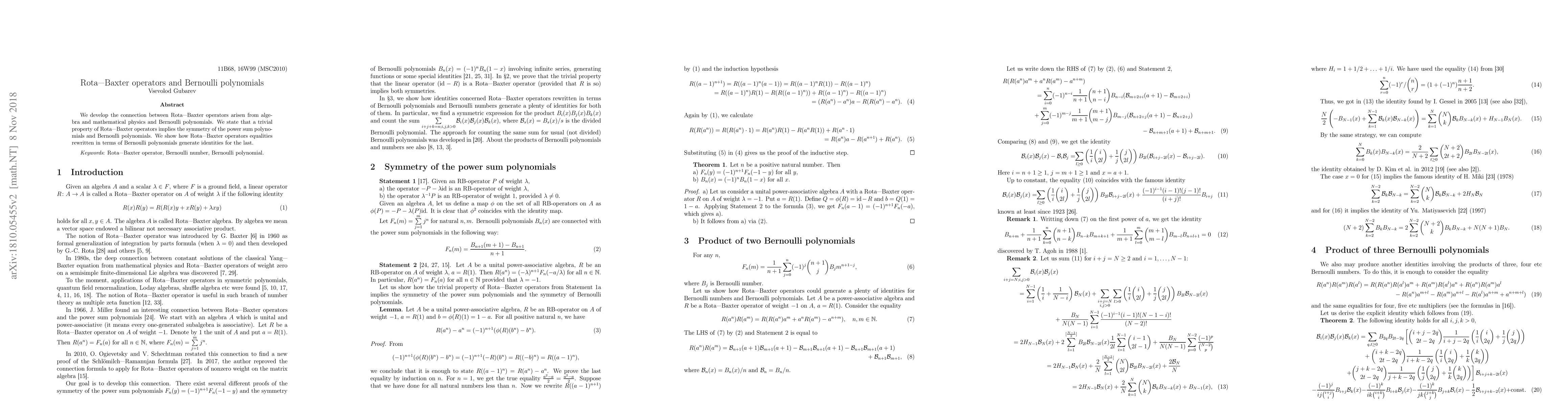 Thumbnail for Rota-Baxter operators and Bernoulli polynomials