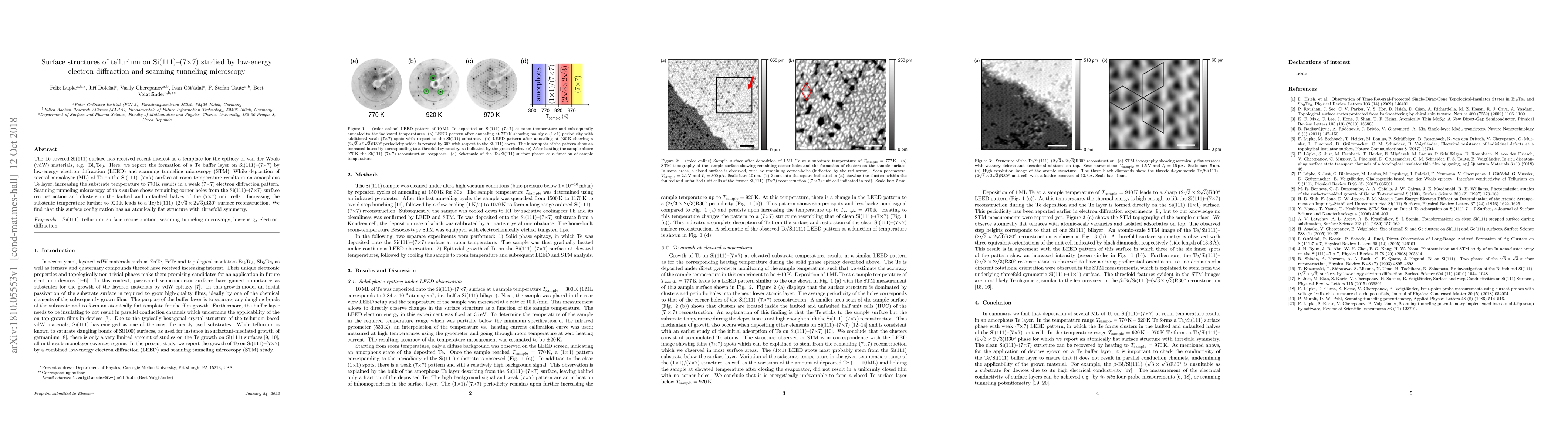 Thumbnail for Surface structures of tellurium on Si(111)-(7x7) studied by low-energy
  electron diffraction and scanning tunneling microscopy