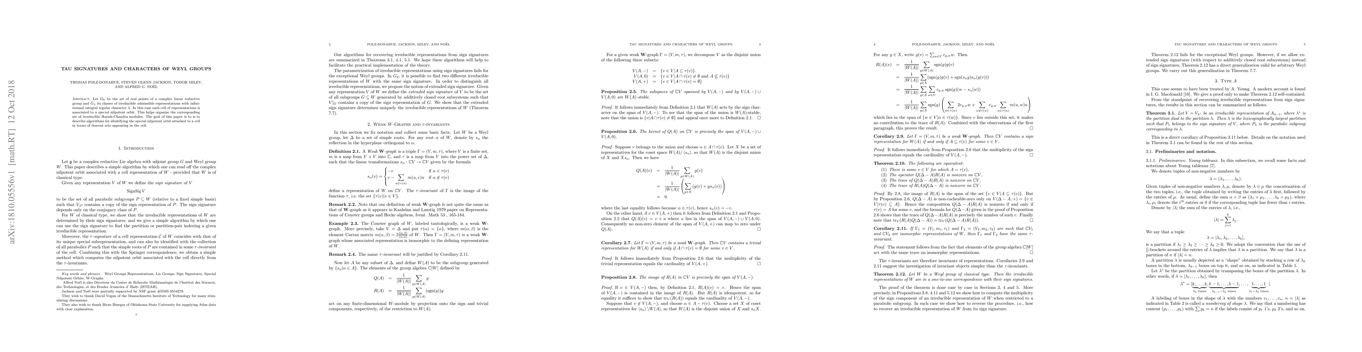 Thumbnail for Tau Signatures and Characters of Weyl Groups