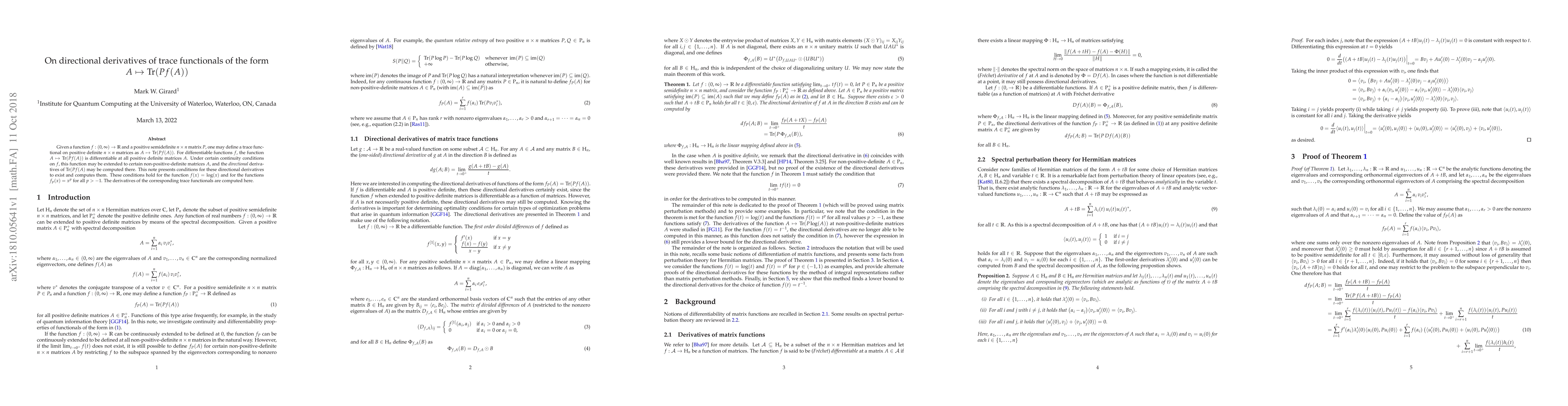 Thumbnail for On directional derivatives of trace functionals of the form
  $A\mapsto\Tr(Pf(A))$