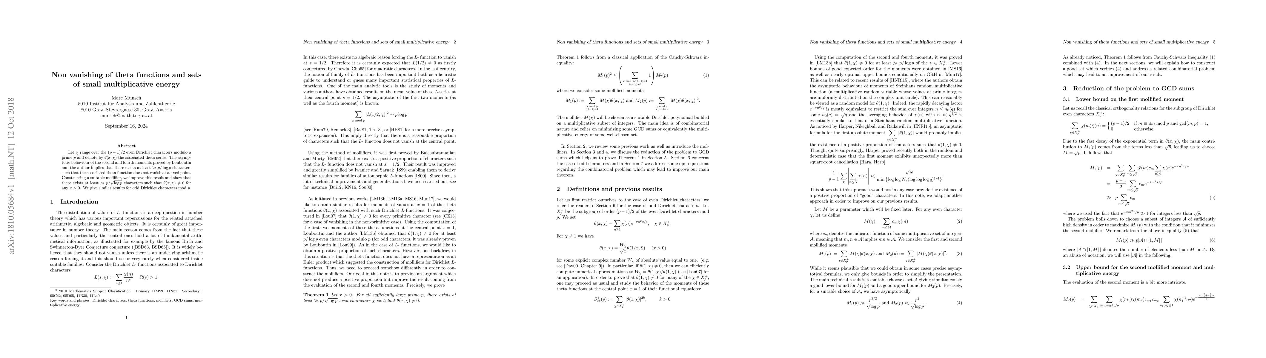 Thumbnail for Non vanishing of theta functions and sets of small multiplicative energy
