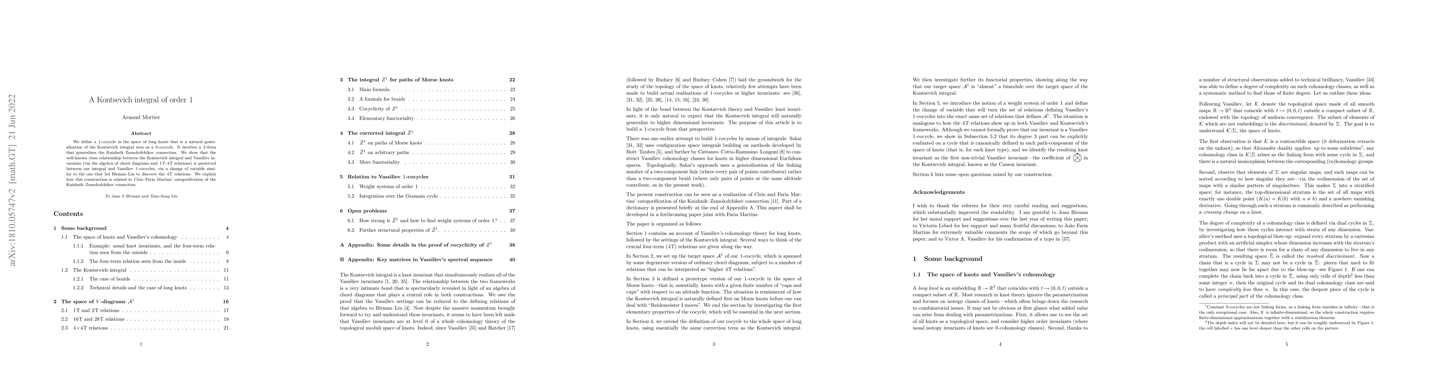 Thumbnail for A Kontsevich integral of order 1