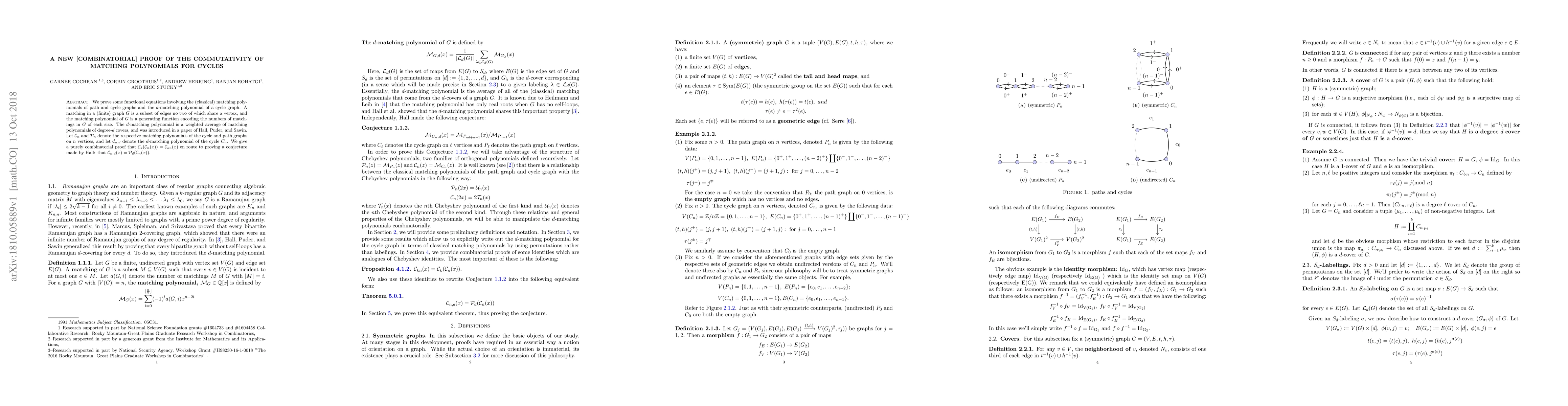 Thumbnail for A New [Combinatorial] Proof of the Commutativity of Matching Polynomials
  for Cycles