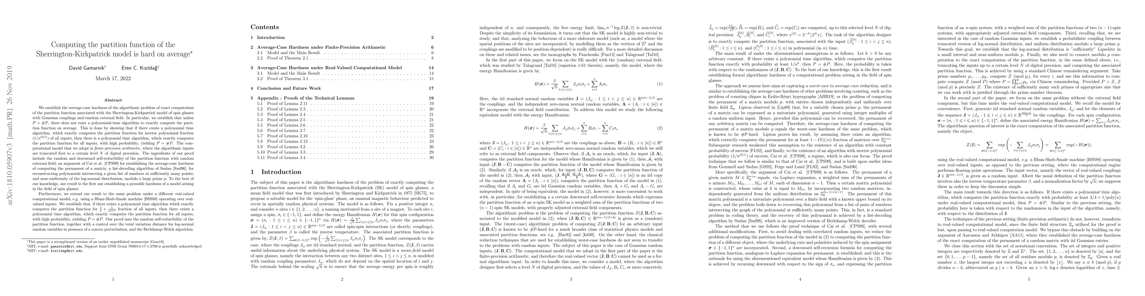 Thumbnail for Computing the partition function of the Sherrington-Kirkpatrick model is
  hard on average