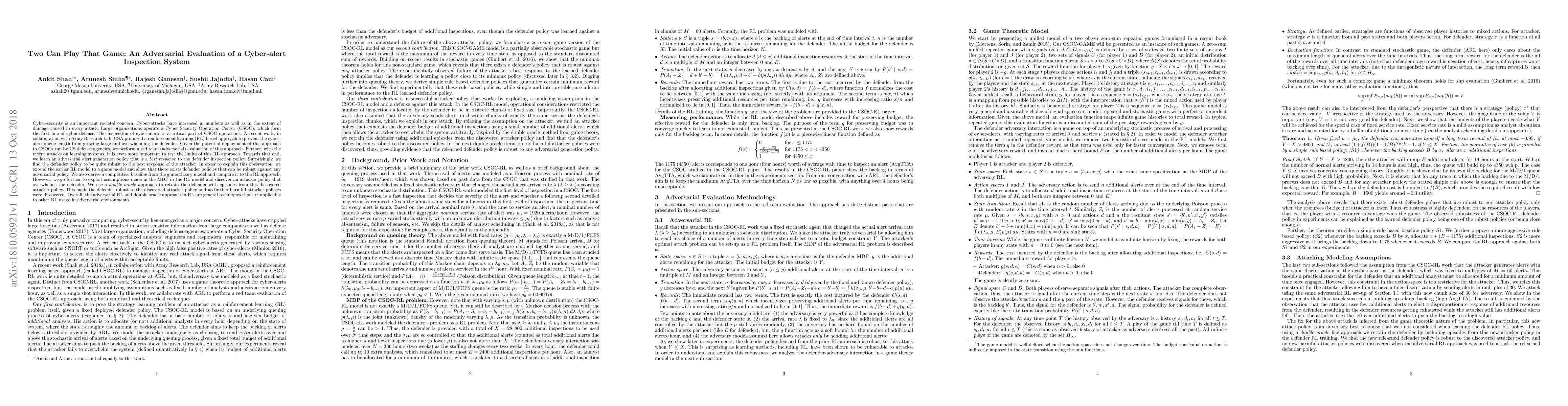 Thumbnail for Two Can Play That Game: An Adversarial Evaluation of a Cyber-alert
  Inspection System