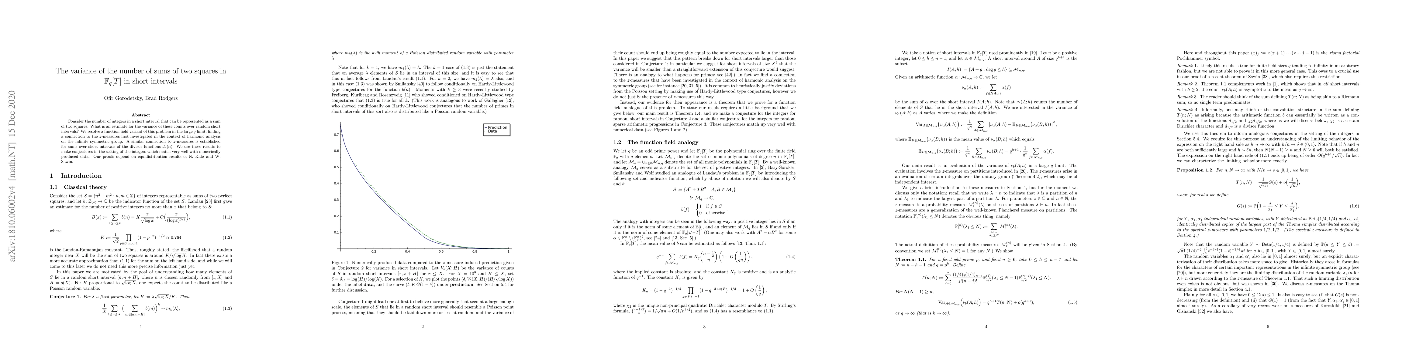 Thumbnail for The variance of the number of sums of two squares in $\mathbb{F}_q[T]$
  in short intervals