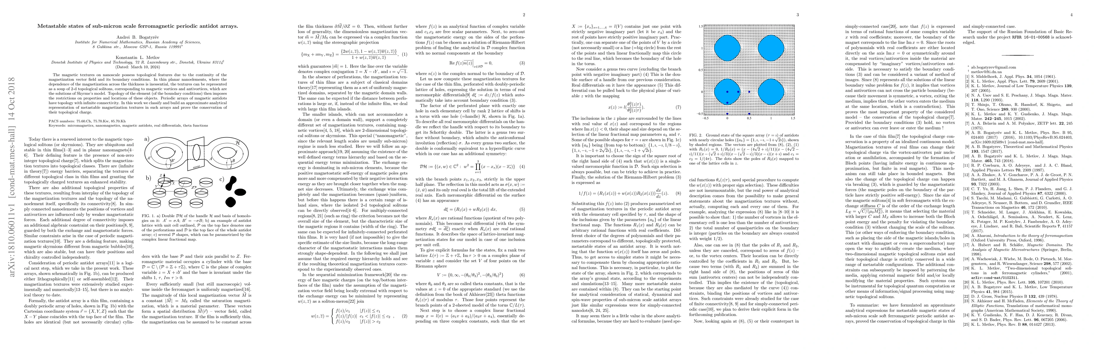 Thumbnail for Metastable states of sub-micron scale ferromagnetic periodic antidot
  arrays