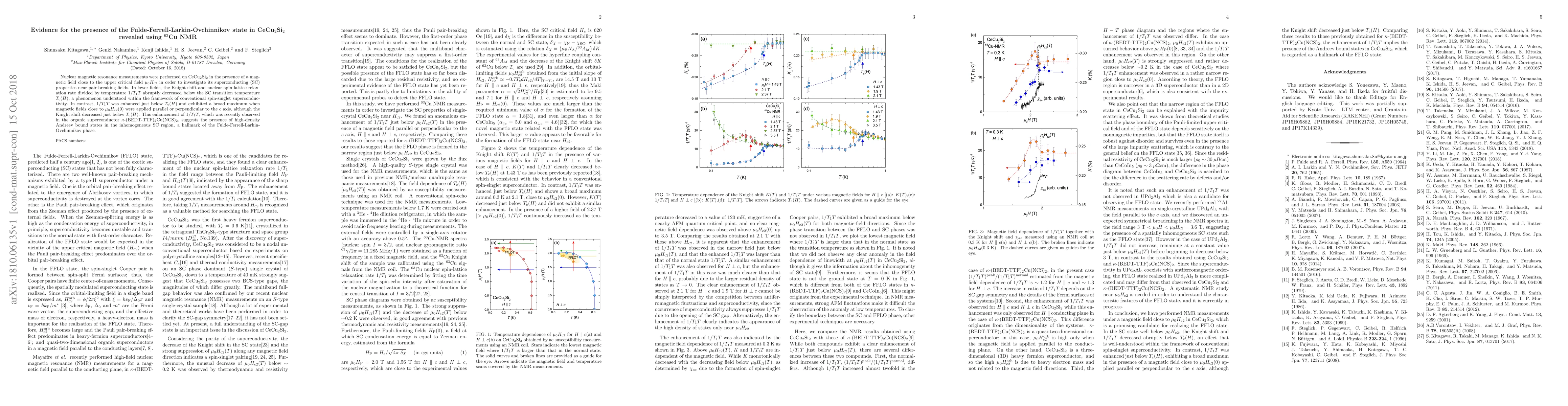 Thumbnail for Evidence for the presence of the Fulde-Ferrell-Larkin-Ovchinnikov state
  in CeCu$_2$Si$_2$ revealed using $^{63}$Cu NMR