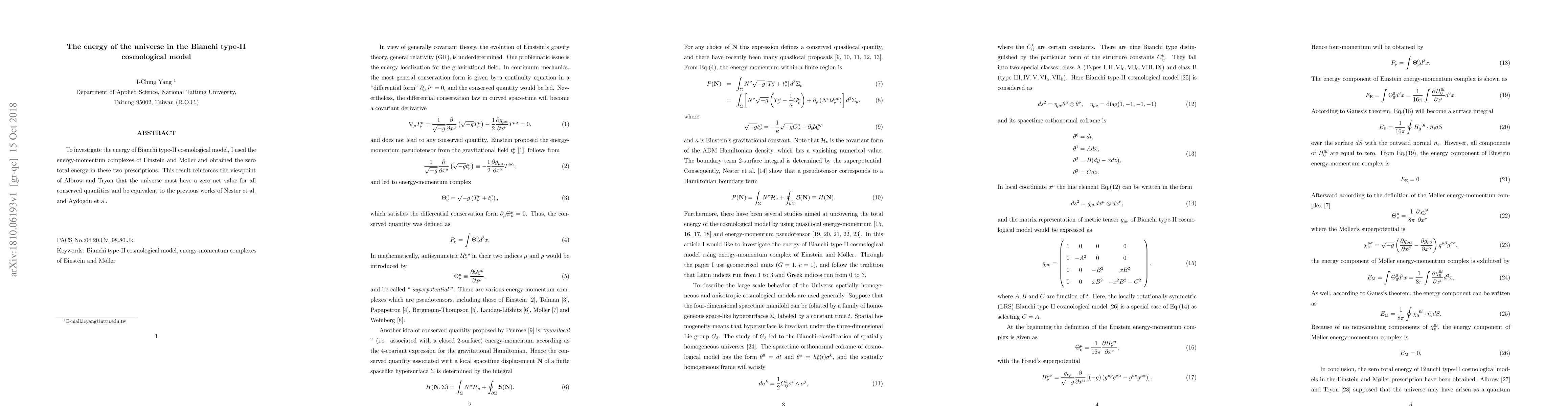 Thumbnail for The energy of the universe in the Bianchi type-II cosmological model