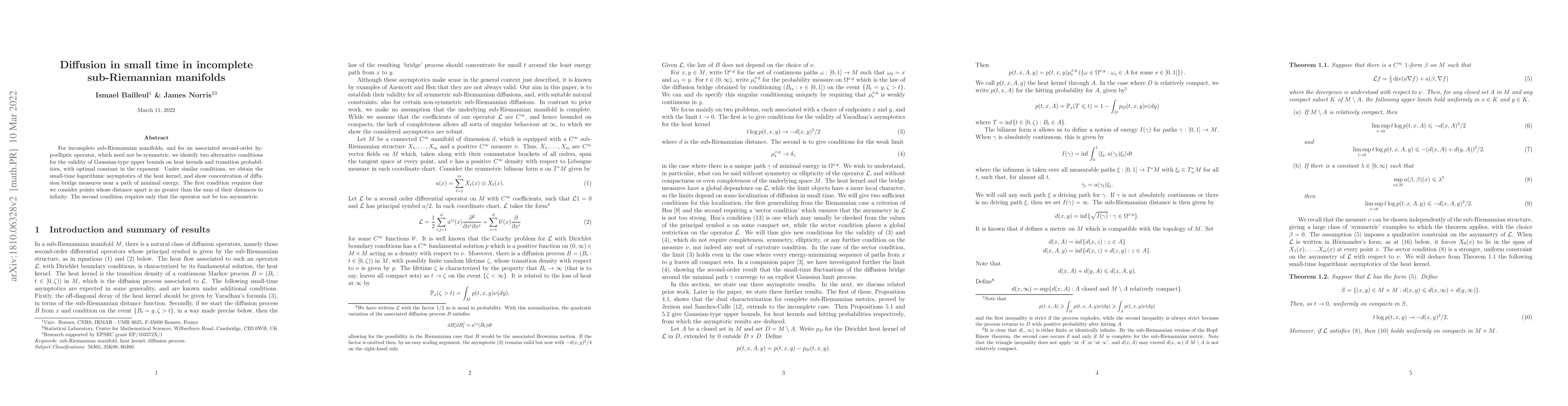 Thumbnail for Diffusion in small time in incomplete sub-Riemannian manifolds