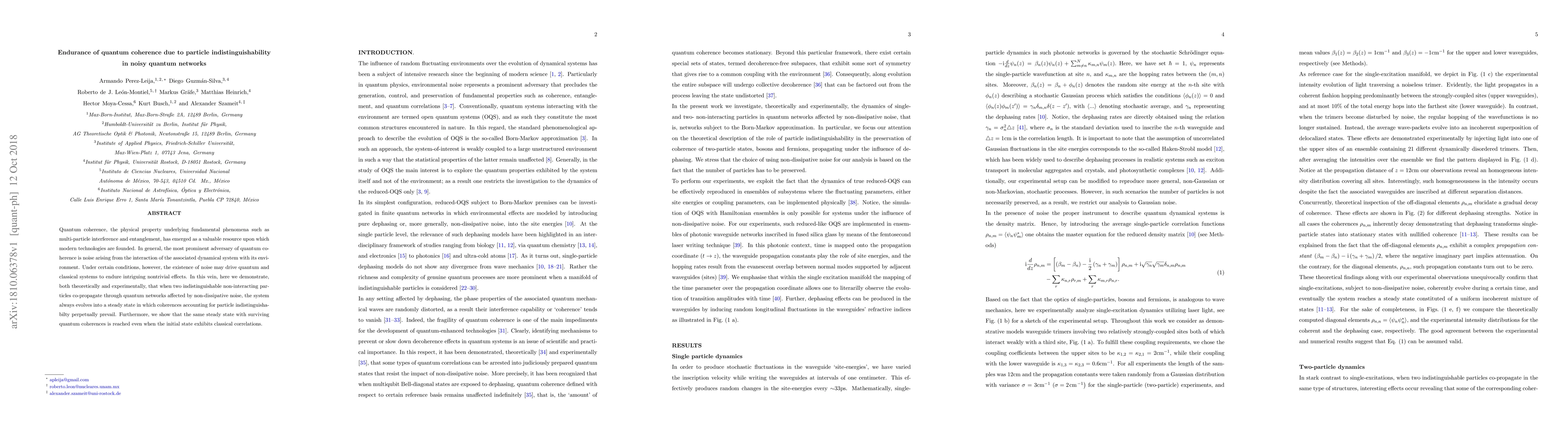 Thumbnail for Endurance of quantum coherence due to particle indistinguishability in
  noisy quantum networks