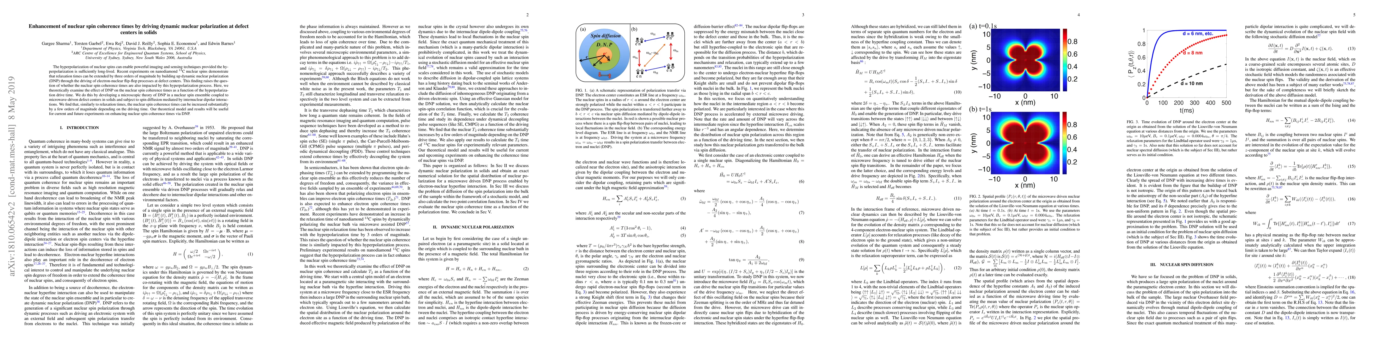 Thumbnail for Enhancement of nuclear spin coherence times by driving dynamic nuclear
  polarization at defect centers in solids