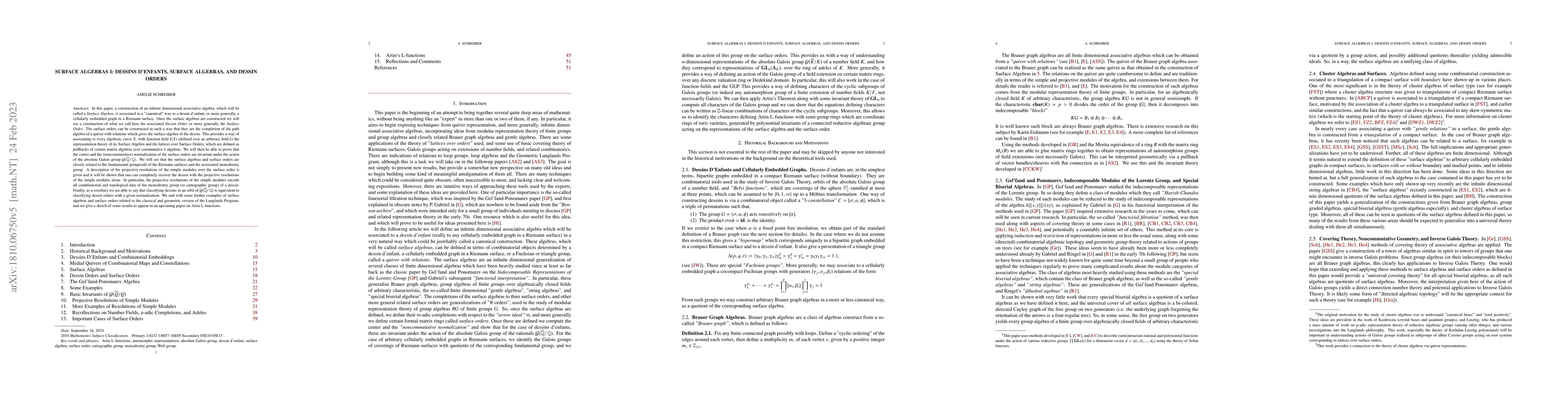 Thumbnail for Surface Algebras I: Dessins D'enfants, Surface Algebras, and Dessin
  Orders
