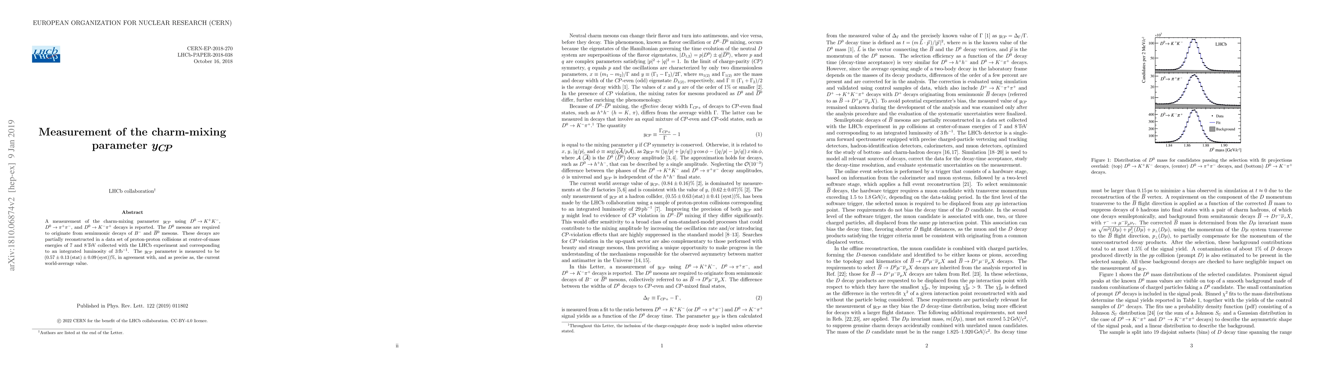 Thumbnail for Measurement of the charm-mixing parameter $y_{CP}$