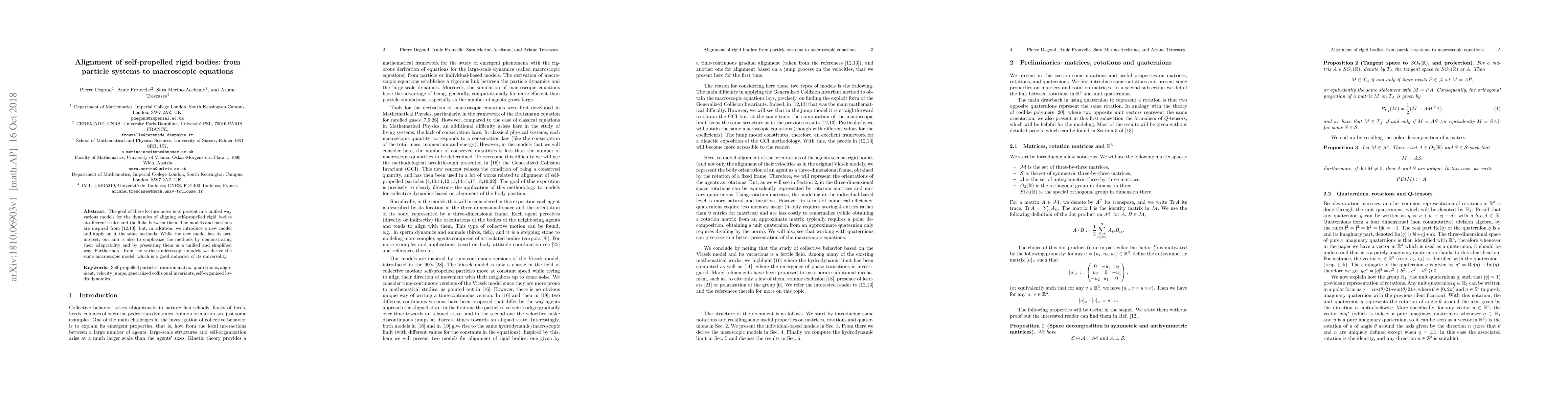 Thumbnail for Alignment of self-propelled rigid bodies: from particle systems to
  macroscopic equations