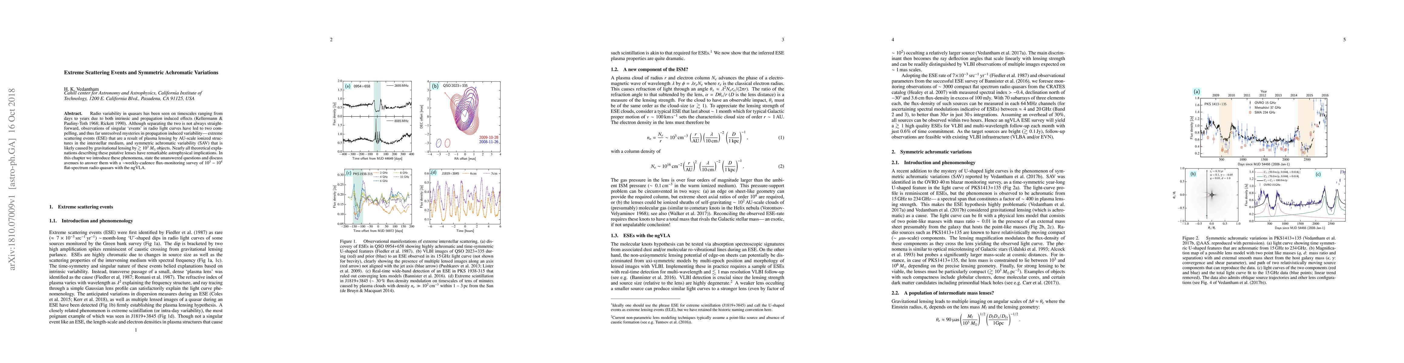 Thumbnail for Science with the ngVLA: Extreme Scattering Events and Symmetric
  Achromatic Variations