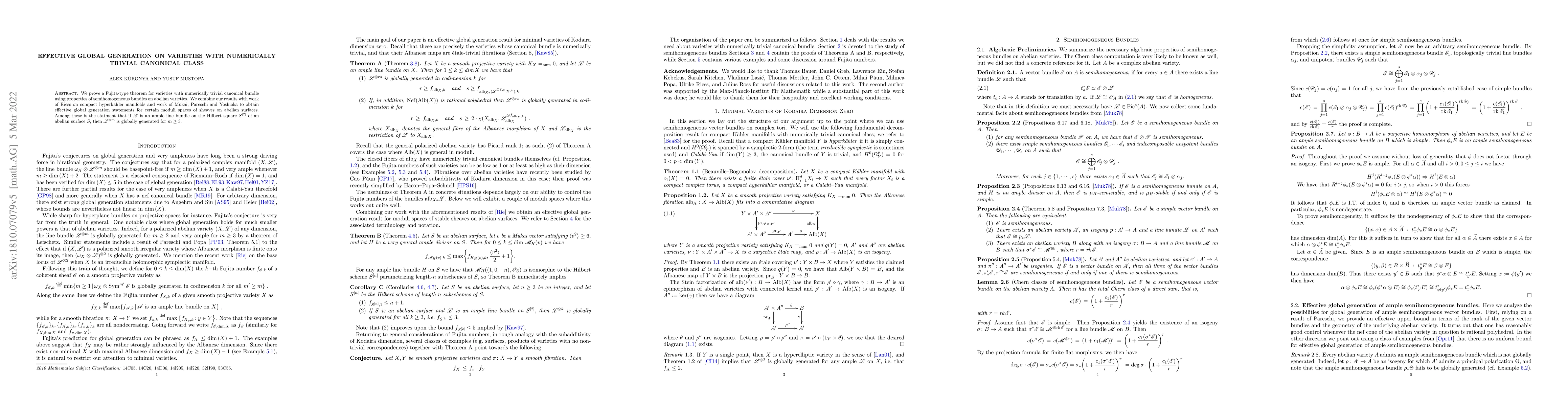 Thumbnail for Effective global generation on varieties with numerically trivial
  canonical class