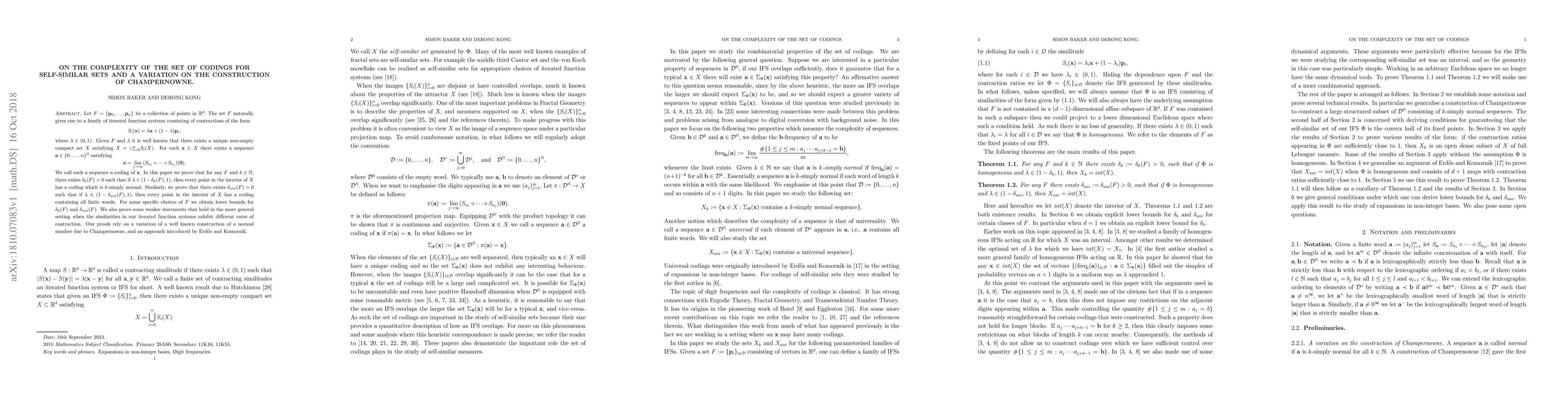 Thumbnail for On the complexity of the set of codings for self-similar sets and a
  variation on the construction of Champernowne