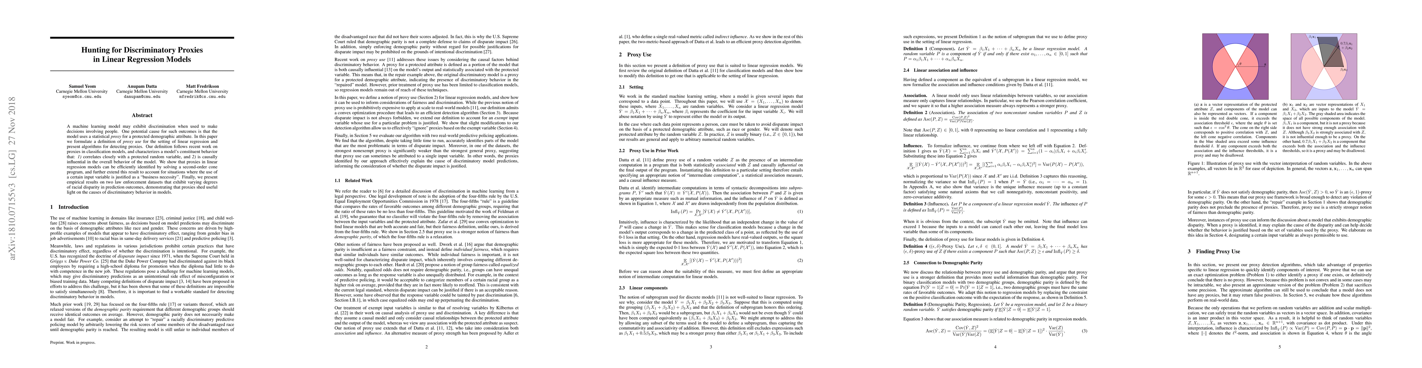 Thumbnail for Hunting for Discriminatory Proxies in Linear Regression Models