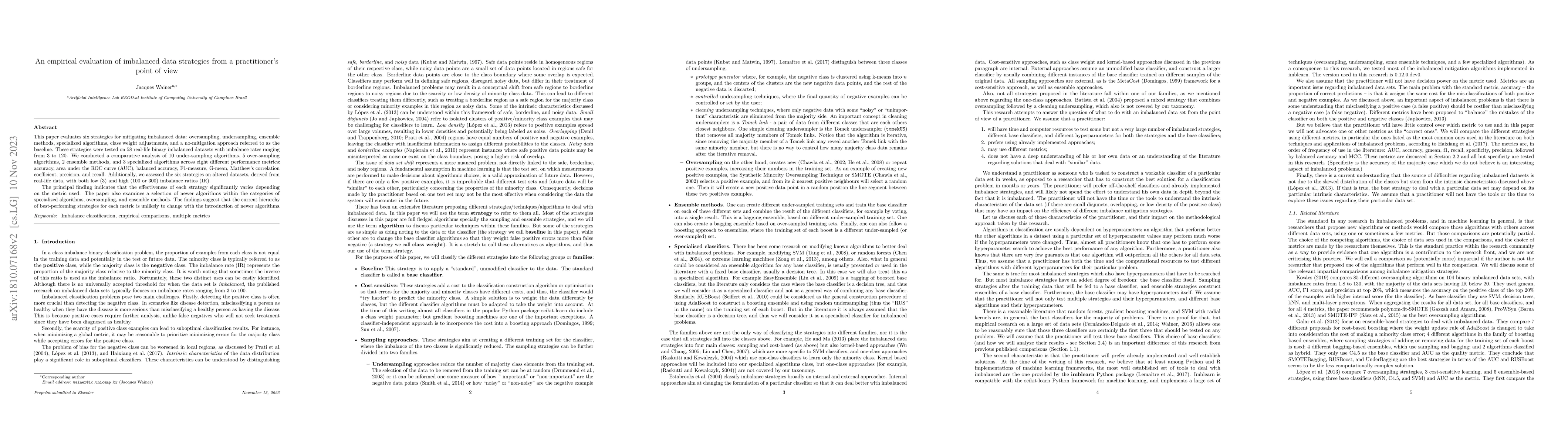 Thumbnail for An empirical evaluation of imbalanced data strategies from a
  practitioner's point of view