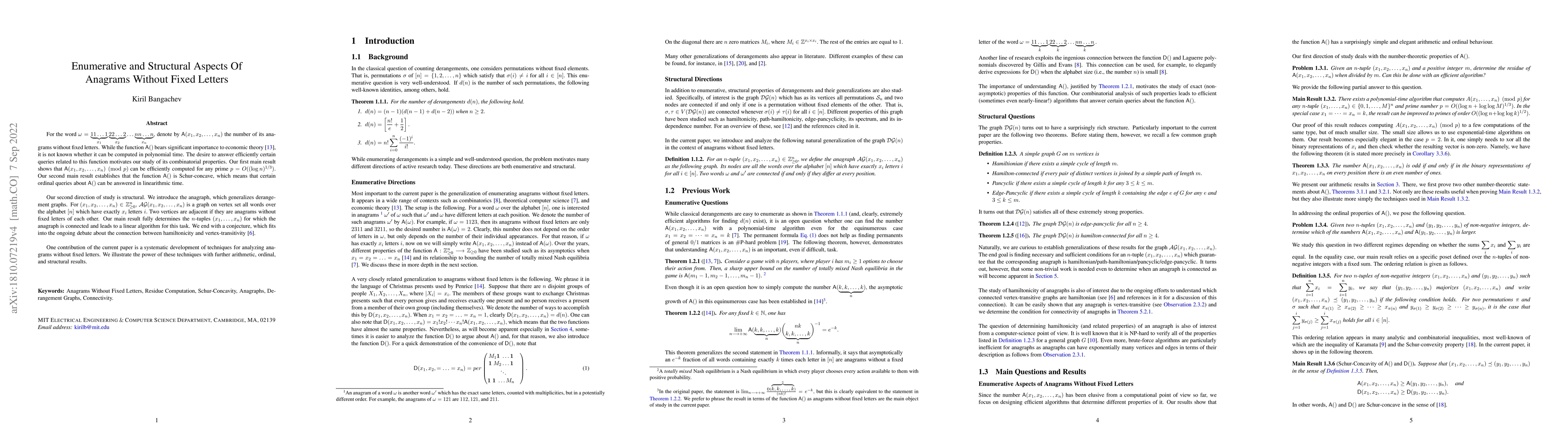 Thumbnail for Enumerative and Structural Aspects Of Anagrams Without Fixed Letters