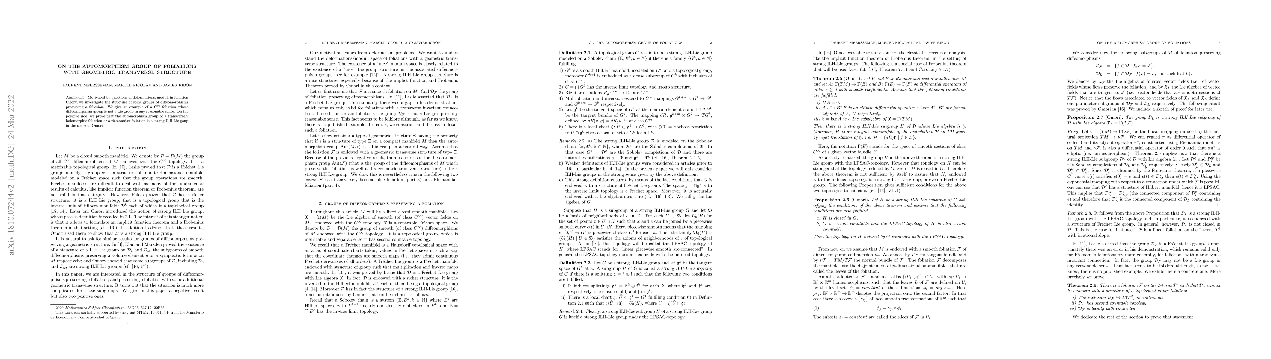 Thumbnail for On the automorphism group of foliations with geometric transverse
  structure