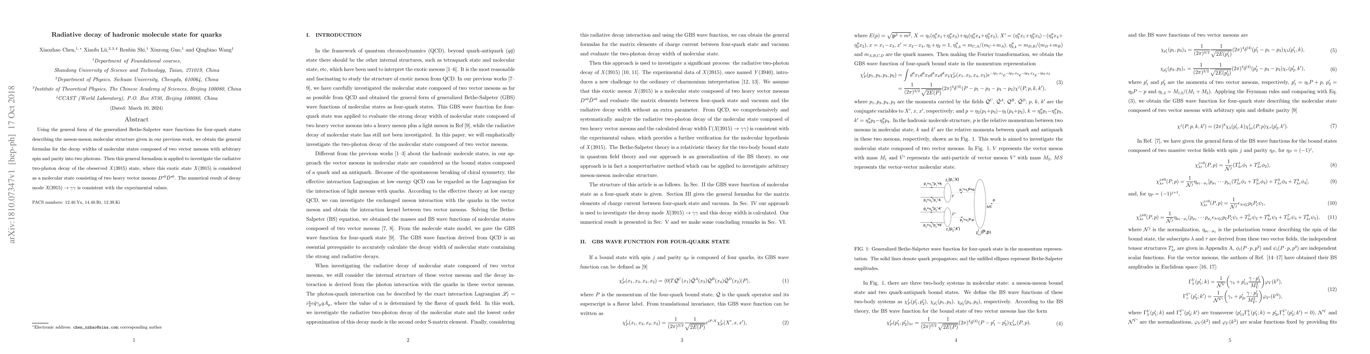 Thumbnail for Radiative decay of hadronic molecule state for quarks