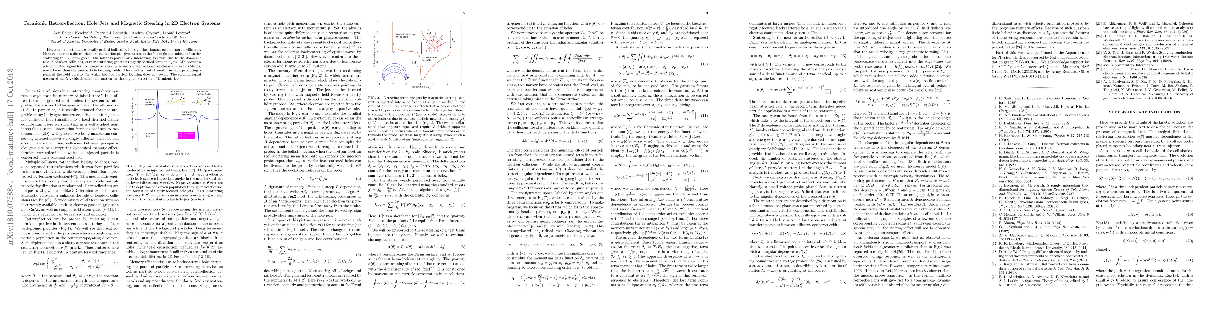 Thumbnail for Fermionic Retroreflection, Hole Jets and Magnetic Steering in 2D
  Electron Systems