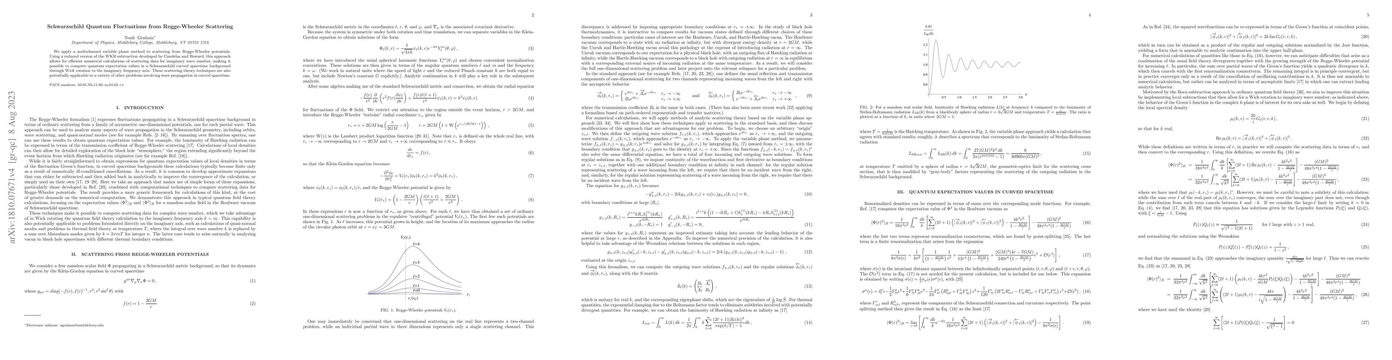 Thumbnail for Schwarzschild Quantum Fluctuations from Regge-Wheeler Scattering