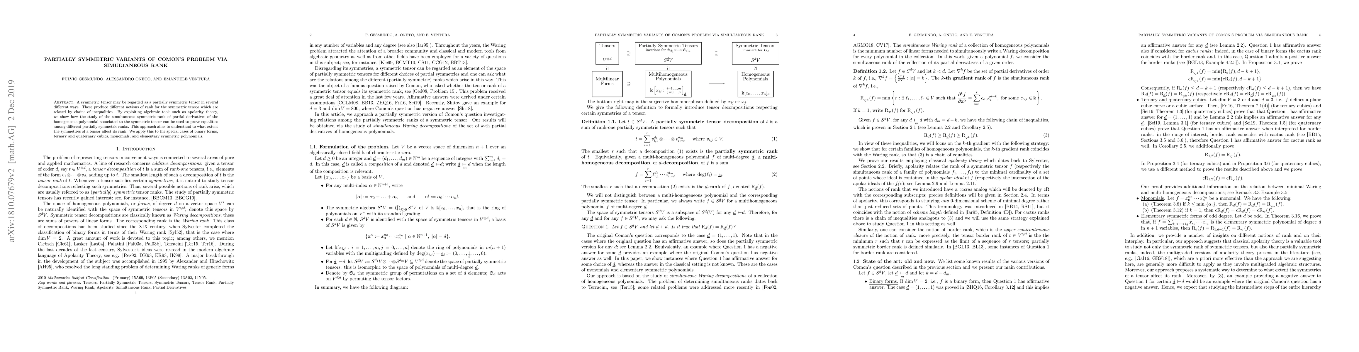 Thumbnail for Partially symmetric variants of Comon's problem via simultaneous rank