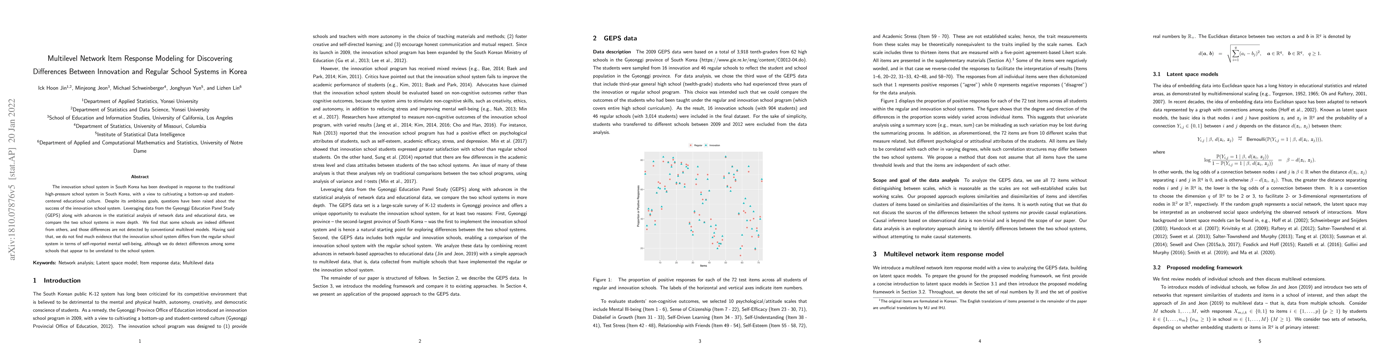 Thumbnail for Multilevel Network Item Response Modeling for Discovering Differences
  Between Innovation and Regular School Systems in Korea