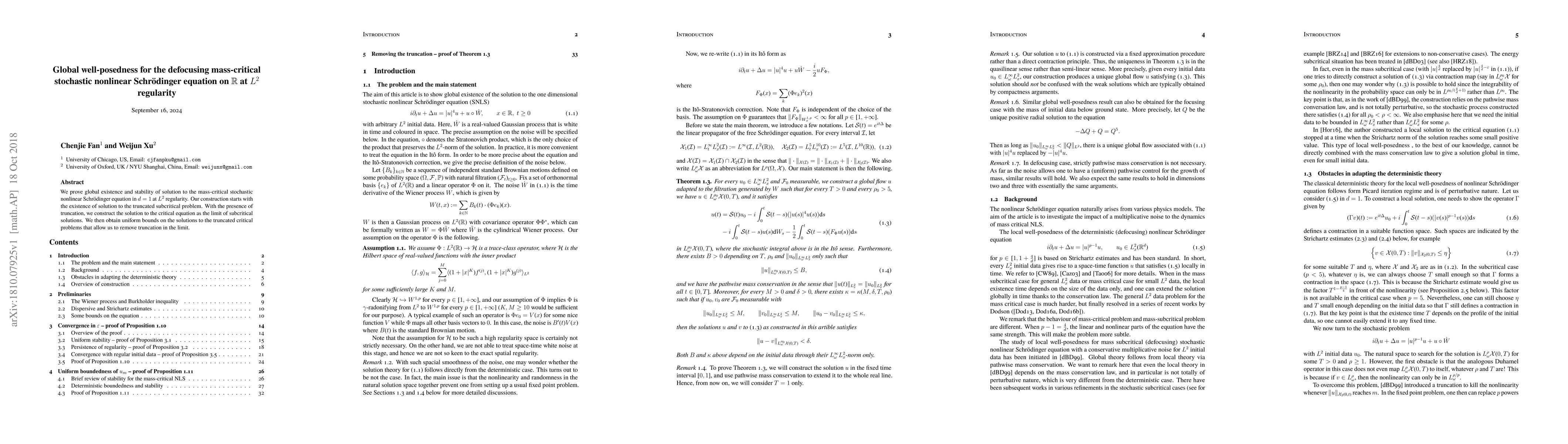 Thumbnail for Global well-posedness for the defocusing mass-critical stochastic
  nonlinear Schr\"odinger equation on $\mathbb{R}$ at $L^2$ regularity