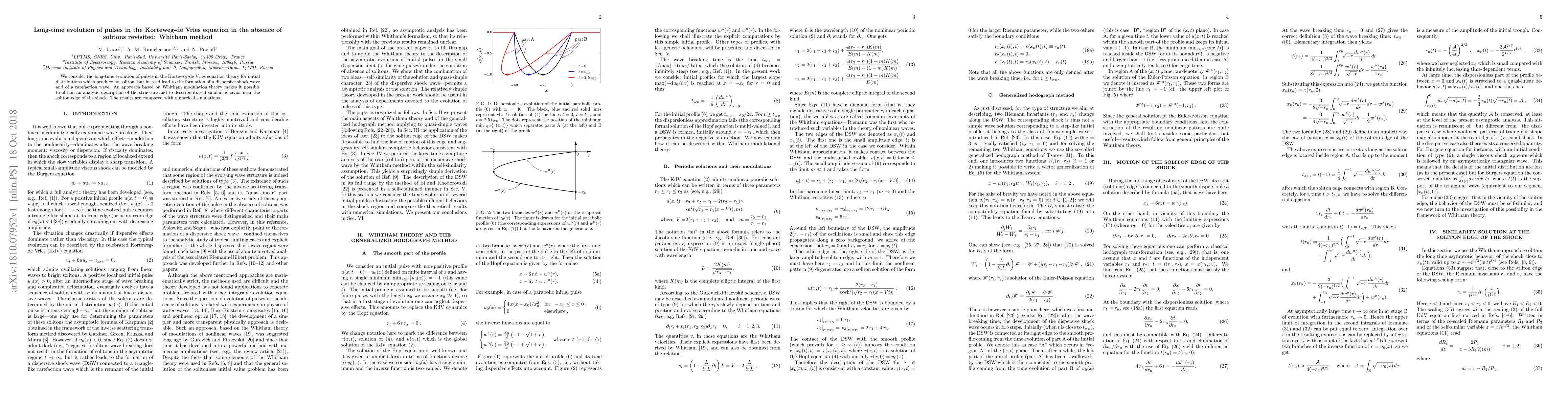 Thumbnail for Long-time evolution of pulses in the Korteweg-de Vries equation in the
  absence of solitons revisited: Whitham method