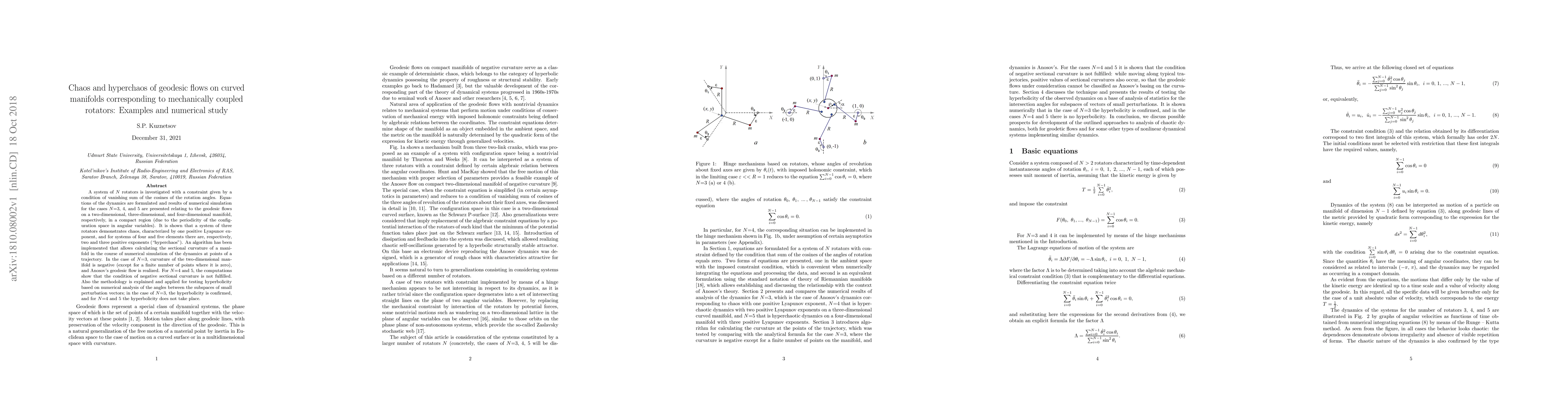 Thumbnail for Chaos and hyperchaos of geodesic flows on curved manifolds corresponding
  to mechanically coupled rotators: Examples and numerical study