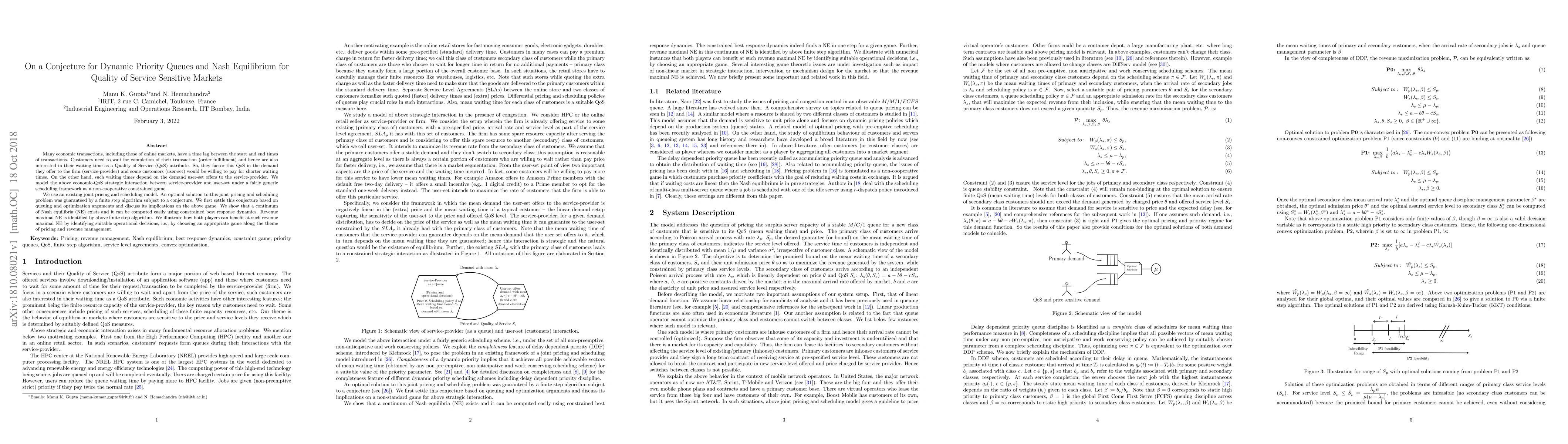 Thumbnail for On a Conjecture for Dynamic Priority Queues and Nash Equilibrium for
  Quality of Service Sensitive Markets