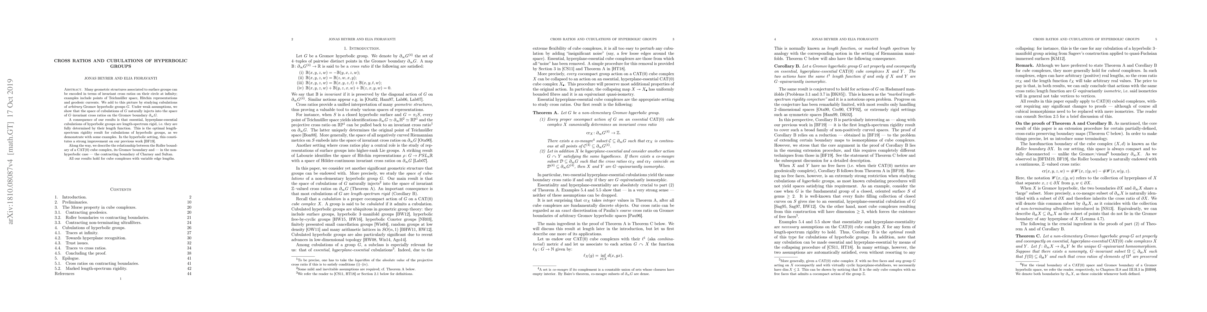 Thumbnail for Cross ratios and cubulations of hyperbolic groups