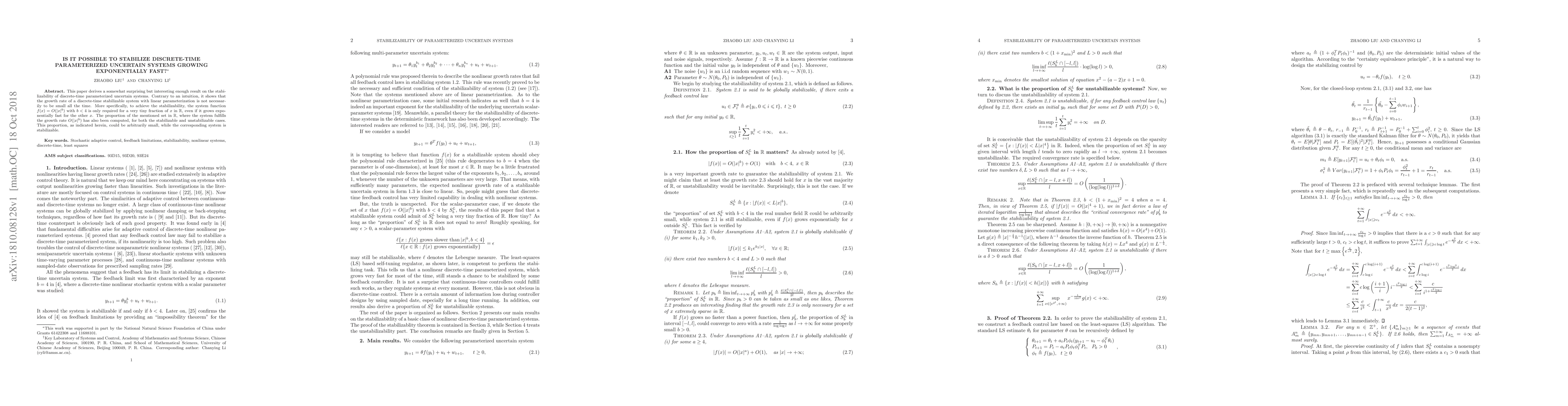 Thumbnail for Is It Possible to Stabilize Disrete-time Parameterized Uncertain Systems
  Growing Exponentially Fast?